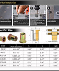 Installation instructions for Pressure Rivet Nut Tool Kit, 770-Piece Imperial Rivet Nut Set with specific sizes and uses.