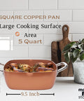 Copper Chef 5 Piece Nonstick Copper Cookware Set With Deep Fry Pan, 5 Qt square pan with chicken, 9.5 x 3.5 in dimensions, induction ready.