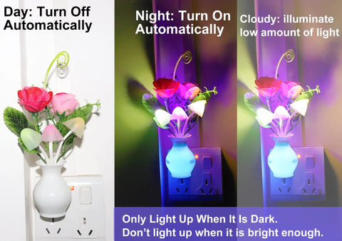 Plug In LED Night Light With Dusk To Dawn Sensor 0.5W Energy Saving Cozy Glow Dream Nightlight Rose Flower Mushroom Design