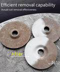 Tough As Nails Air Compressor Sand Blaster Gun For Knocking Out Rust And Paint Stripping Smooth Operator Cleaning Rig showing before and after rust removal on metal discs.