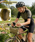 Cyclist with Versatile Tactical Pouch Waist Bag For Everyday Carry on handlebar, insert image of bag's interior storage