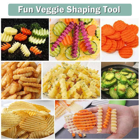 Crinkle cutter vegetable slicer set with stainless steel blades; assorted colored wavy blades for fries and veggie slices