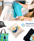 Premium A3 Plus DTF Transfer Film Roll 13 Inch By 328 Feet Double Sided Matte Clear Pre Treated PET Heat Transfer Paper with T-shirts, pillow, and bag.