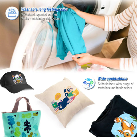 Premium A3 Plus DTF Transfer Film Roll 13 Inch By 328 Feet Double Sided Matte Clear Pre Treated PET Heat Transfer Paper with T-shirts, pillow, and bag.