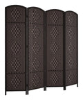 Tall Six Foot Room Divider Four Panel Privacy Screen Freestanding Wall Partition Dark Coffee Finish With Foldable Panels And Two Way Hinges