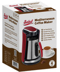 One-Touch Turkish Greek Armenian Coffee Maker For Home Use Stainless Steel Red 250ml With Creamy Foam Crema on box packaging