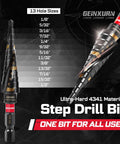 58 Piece Screwdriver Bit Set With Impact Bits, Mini Wrench, Step Drill, 1 Quarter Inch Socket Adapter, Impact Bit Extension, And Tool Box - step drill bit with 13 hole sizes