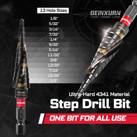 58 Piece Screwdriver Bit Set With Impact Bits, Mini Wrench, Step Drill, 1 Quarter Inch Socket Adapter, Impact Bit Extension, And Tool Box - step drill bit with 13 hole sizes