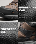 Close-up view of Waterproof Steel Toe Boots For Men Paladin Steel Slip Resistant Safety Work Boots with ASTM F2413 18 toe protection.