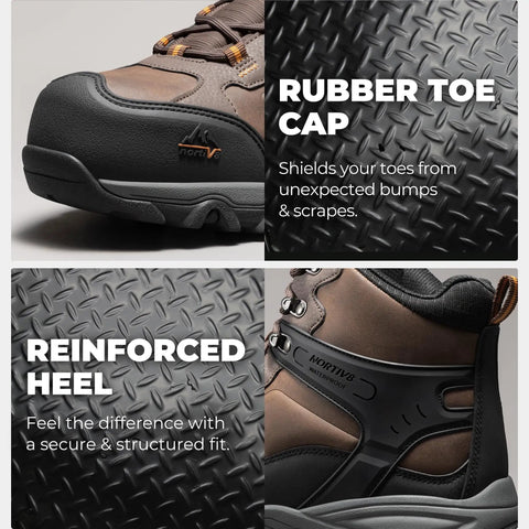 Close-up view of Waterproof Steel Toe Boots For Men Paladin Steel Slip Resistant Safety Work Boots with ASTM F2413 18 toe protection.