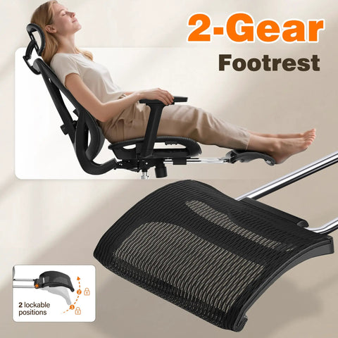 Ergonomic Office Chair With Footrest And 135 Degree Recline For All Day Comfort showing 2-gear footrest and lockable positions