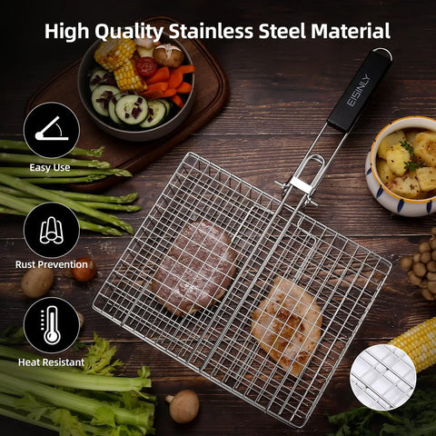 Stainless Steel Grill Basket For Outdoor Barbecuing With Removable Handle Built For Chicken Fish And Veggies Grilling On The Go