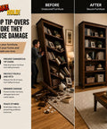 Top Tier Anti Tip Furniture Safety Straps Keep Your Cabinet And Entertainment Center Units Rock Solid Peel Press Adhesive Mount With Wall Screw Anchor Stops Dangerous Wobbling Cold, before and after securing bookshelf.
