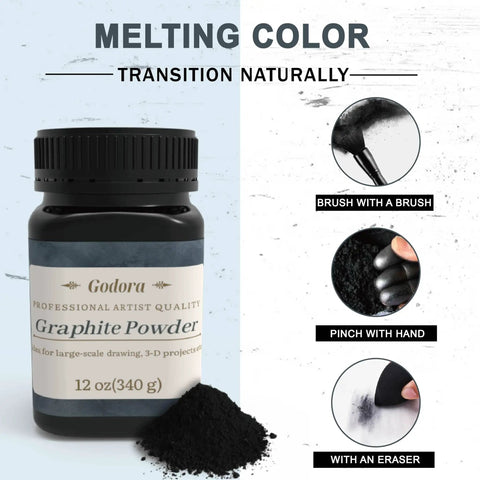 Pro Grade Graphite Powder for Sketching and Art, Ultra Fine Pure Graphite, 12oz jar, used with brush, fingers, or eraser