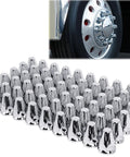 33mm Push On Lug Nut Covers 60 Pack For Truck Wheels, Chrome Plastic Bullet Style Caps, shown on semi truck