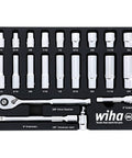 22 Piece Three Eighths Inch Drive Socket Tray Set For Standard And Deep Sockets SAE With 72 Tooth Ratchet And 5 Degree Swing
