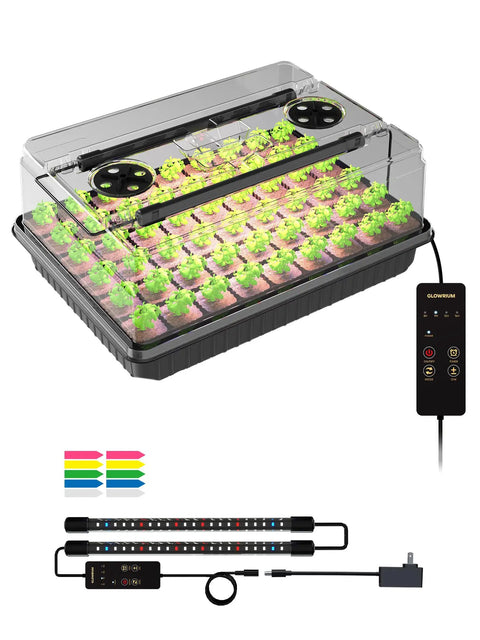 Seed Starter Tray With Full Spectrum LED Grow Light, 54-Cell Kit With Humidity Dome and Auto Timer, Indoor Plant Starter for Tomatoes