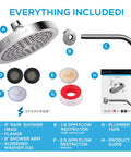 6 Inch Rain Shower Head With 9 Inch Shower Arm High Pressure Rainfall For A Strong Water Flow No Tools 1 Minute Install Kit Components