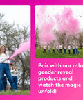 Pink Gender Reveal Smoke Cannon Party Prop Powder Spray Can For Outdoor Parties And Baby Showers emits vibrant pink powder outdoors.