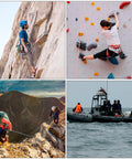 People using Lightweight 35kN Aluminum Figure 8 Descender Rigging Plate Red for climbing, mountaineering, rescue, and rigging