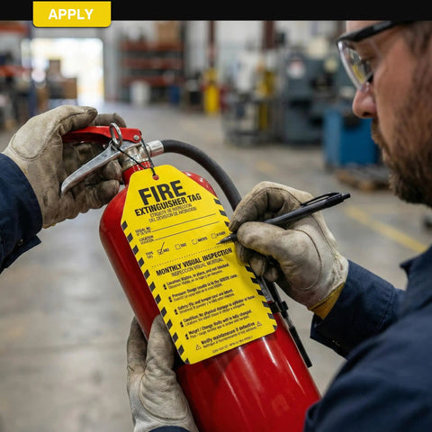 Top Shelf Fire Extinguisher Inspection Tags 25 Pack Premium Tear Resistant With Osha Compliant Monthly Check Stickers For Rock Solid Safety Maintenance And Dead Simple Service Logs