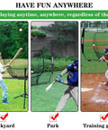 7x7 Baseball Practice Net With Steel Frame For Batting Hitting And Pitching Portable Softball Net For Training Carrying Bag Easy Setup Big Mouth Catch Area To Save Time Chasing Balls in various settings like backyard, park, and training grounds.