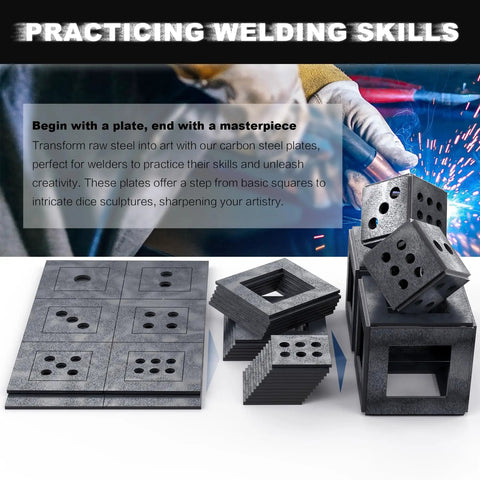 Welding Practice Kit With Twenty Four Pieces Of One Eighth Inch Eleven Gauge Steel Sheets for building cubes and dice.