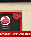 7.3 Inch Aluminum Miter Saw Protractor Angle Finder Tool with Sick Accuracy for Cutting Crisp Crown Molding Baseboard and Trim Corners, showing smooth pivot assembly.