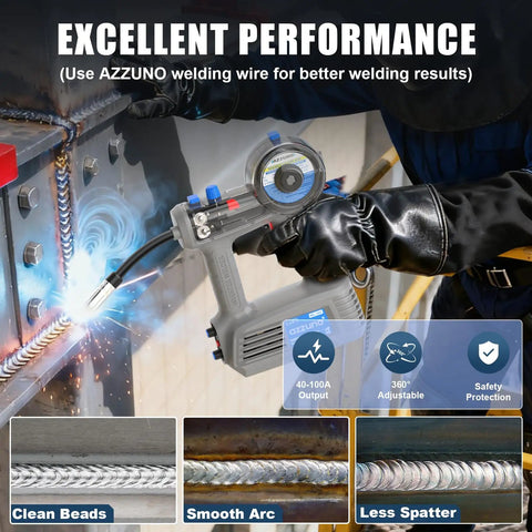 Get Heavy Duty AZZUNO 110V Handheld MIG Welder With 360 Rotating Torch Neck for smooth gasless arc welding performance in tight spaces.