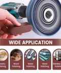 Top Shelf Eight Inch Buffing Polish Wheel Kit For Bench Grinders With Half Inch Arbor showing polishing applications on metal and glass.