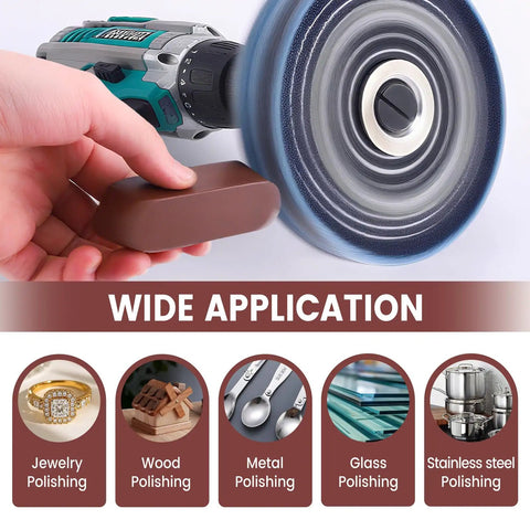Top Shelf Eight Inch Buffing Polish Wheel Kit For Bench Grinders With Half Inch Arbor showing polishing applications on metal and glass.