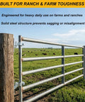 Heavy Duty Wall Mount Gate Hinges For 1 3 8 Inch Pipe Frames on a sturdy fence with grass and cows in the background.
