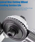 Close-up of a physical disc cutting wheel, showcasing tightly fitted gear structure. Ideal for extending service life and smooth operation.