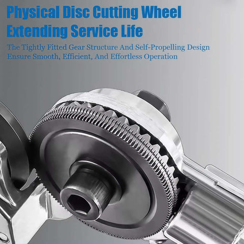 Close-up of a physical disc cutting wheel, showcasing tightly fitted gear structure. Ideal for extending service life and smooth operation.