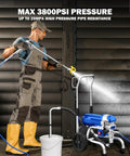 Heavy Duty Airless Paint Sprayer With 1800W Motor And 3800PSI Pressure in use for coating project, showcasing pressure capabilities.