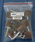 Killer 10 Pack 1 Inch Diameter Aluminum Oxide Flap Wheels Hella Durable 60 Grit Coarse Sanders in a clear bag for quick sanding tasks.
