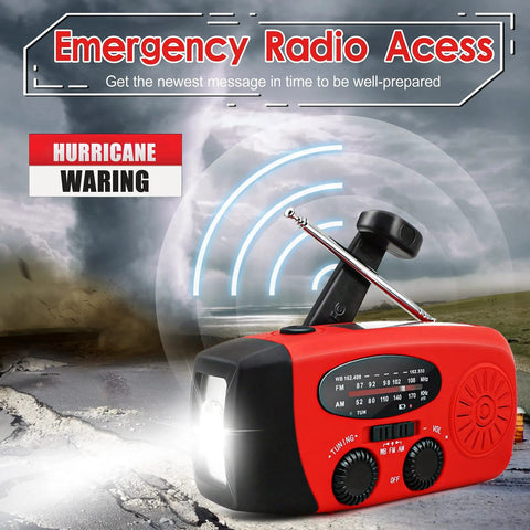 Emergency Hand Crank Radio With LED Flashlight AM FM NOAA Weather Radio 2000mAh Power Bank USB Charging Solar Powered Portable Prepper Gear