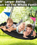 48 Inch Saucer Swing for Backyard Fun, Big Family Size Holds Up to 900 Lb with kids playing on black outdoor swing