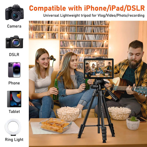 68 Inch Camera Tripod For Phone And Tablet, All In One Travel Stand With Remote used for group photo with iPhone in living room