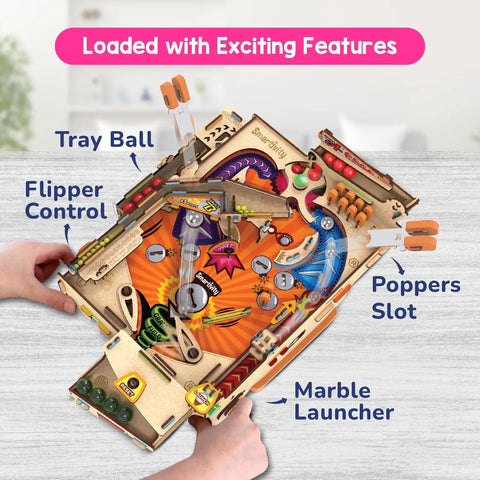 Child assembling DIY Pinball Machine For Kids 8 To 14, Arcade Grade, No Screen STEM Toy That Builds Confidence, Creativity, Fine Motor Skills, And Problem Solving.