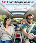 300W Pure Sine Wave Power Inverter For Road Trips in car, charging devices with dual USB ports and outlets.