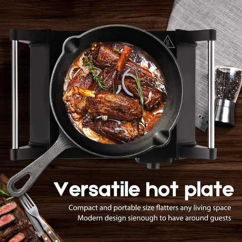 Portable 1500W Electric Hot Plate Stove With Adjustable Temperature Stay Cool Handles Compact 7.3 Inch
