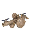 Heavy Duty One Inch Lead Free Y Pattern Rpz Assembly With Corrosion Shield Core Top Shelf No Lead Backflow Preventer showing brass body and ball valves.