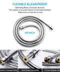 Extra Long 69 Inch Chrome Shower Hose With Stainless Steel Core, Brass Insert And Nut, Flexible No Kink Handheld Shower Hose