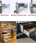 Beefy Soft Close Drawer Slides Pair, 30 Inch Heavy Duty Rails, 2mm Thick Metal, 53mm Wide shown in kitchen and tool chest applications