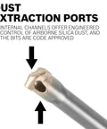 Close-up of Speed Clean Dust Extraction Bit For SDS Max And SDS Plus Hammers, 7 8 Inch By 25 Inch, showing dust ports and silica control.