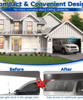 Dual Band Vehicle Ham Radio Antenna with Lip Mount on car showing before and after fitting in garage door
