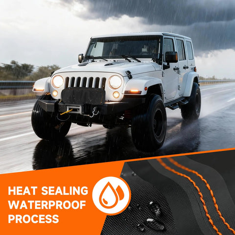 Rimwig Heavy Duty Winch Cover With Waterproof Pvc Coating Fits Warn Badlands 12000 Lb To 17500 Lb Electric Offroad Recovery Gear in rainy conditions.