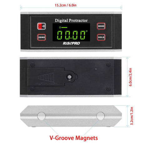 3 In 1 Digital Inclinometer Protractor And Level With Magnetic V Groove Backlit Display tool dimensions and design details