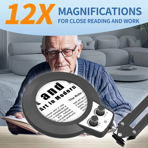 Ultra Long Magnifying Glass With Light And Clamp 35.5 Inch Reach Swing Arm Workbench Light Hands Free LED Magnifier Stand